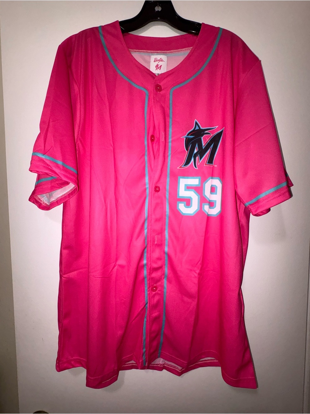 Miami Marlins Barbie SGA Promotional Pink Game Day Jersey Adult Size XL NWOT